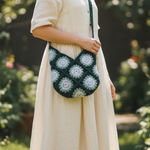 Handmade  Crochet Lined Crossbody Bag Green and White Photo 0
