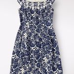 Carmen Marc Valvo  Blue Floral Beaded Boatneck Linen  Mini Dress‎ Size 8 Guest Photo 0
