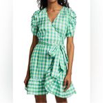 Tanya Taylor  Natasha Green Gingham Wrap Mini Dress Tie Waist Photo 2