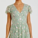 Mac Duggal  Green Multicolor Embroidered V Neck Cap Sleeve Midi Dress 35104 Photo 2