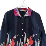 Soft Surroundings Black Floral Cotton Button Down Shirt Dress SZ PL #2424 Photo 2