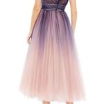 Mac Duggal Pleated Bodice Ombré Sleeveless V Neck Midi Dress Photo 3