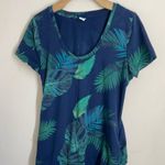 Old Navy  Maternity Dress size M Tropical Leaf Print Blue Green Ruched Scoop Neck Photo 0