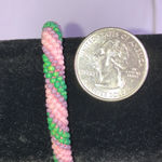 Pink Green Purple Seed Bead Crochet Beaded Rollover Stretch Bracelet Photo 1
