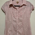 Faded Glory  Striped Button-Up Short Sleeve Blouse | Shirt | Top Photo 0