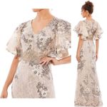 Mac Duggal  67842 Bell Sleeve Floral Embellished Formal Event Gown, Taupe Size 4 Photo 12