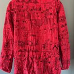 Chico's  0 (S) Zip Jacket Red Black Silk Quilted Abstract Artsy Modern Statement Photo 2