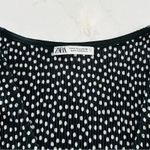 ZARA  Long Sleeve Black White Polka Dot Pleated Crop Blouse Photo 6