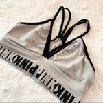PINK - Victoria's Secret VS PINK Strappy Sporty Bra Wireless Bralette Gray & Black Logo Band Size Small Photo 4