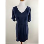 J.Crew  Hideaway Navy Mini Dress Silk & Cotton Panels V Neck Short Sleeve Est. M Photo 14
