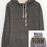PINK - Victoria's Secret Victoria Secret PINK Gray Fleece Pullover Hoodie Large Camo Logo On Back Medium Photo 0