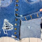 Mini skirt Distressed Denim Button Front Small Embellished Pockets Blue Size XS Photo 5