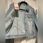 NWT New Collection Size M Light Wash Cotton Stretch Distressed Denim Jean Jacket Blue Size M Photo 4