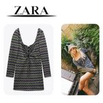 ZARA  Mini Dress Womens Long Sleeve Knit Purple Green Wave Pattern NWT Size S Photo 1