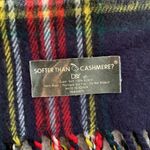 Navy & Red Plaid Blanket Scarf with Tassels Blue Photo 2