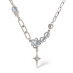 Moonstone Star Pendant Necklace for Men Women Streetwear Unisex Hip Hop Style Silver Photo 0