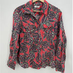 Charter Club  Womens Linen Button Up Shirt Pink Paisley Floral Roll Tab Collar 12 Photo 0