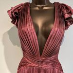Mac Duggal IEENA FOR Pink Ruffle Sleeve Cutout Pleated Metallic Gown Photo 6