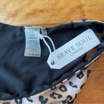 Brave Soul Leopard Print and Solid Black Reversible Bandeau Bikini with High Cut Bottoms Photo 2