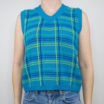 Esprit Vintage 70s  Teal Plaid Knit Sweater Vest Photo 2
