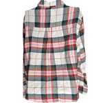 Aerie  Pajama‎ Top Womens XS Plaid Flannel Button Up White Green Red Christmas PJ Photo 3