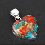 925 Sterling Silver Oyster Copper Turquoise Gemstone necklace Pendant Jewelry Red Photo 8