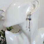 Silver Stainless Steel and Blue Ball Drop Earrings Photo 4