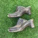 Frye Charlotte chocolate brown leather studded slip on wedge mules 7 Photo 3