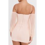 Mistress Rocks Satin Mesh Trim Off-the-Shoulder Bodycon Mini Dress Peach XS Photo 1