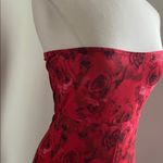 SheIn  Red Floral Jumpsuit Womens Sz Large Strapless Peplum Ankle Photo 1