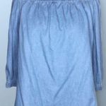Girl Krazy Blue Off Shoulder Cotton Blend Chambray 3/4 Sleeve Top Small Photo 0