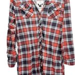 NEW White Mark Coral & Gray Plaid Lightweight Button Front Shirt Dress Small Photo 1