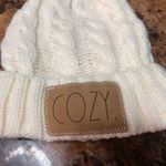 Rae Dunn  Winter Hat Women's "Cozy" White Faux Fur Pom-Pom Cable Knit One Size Photo 1