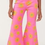 Free People Youthquake Printed Crop Flare Jeans in Lipstick Combo sz 26 Photo 0