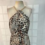 Vince Camuto  Multicolor Chain Halter Neck Leopard Satin Midi Dress Size 14 Photo 4