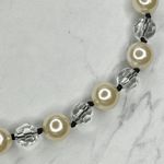 Faux Pearl and Clear Beaded Black Ribbon Tie Statement Necklace Photo 6