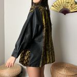 90s vintage black gold silk floral patchwork kimono style button shirt jacket Size L Photo 4