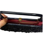 Vintage Navy Blue Straw Woven Kiss Lock Handbag Lucite Style Handle Small Black Photo 4