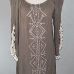 Kori America Neutral Off the Shoulder Tassel Tunic Bohemian Dress Size Large Photo 0