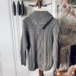100% Wool Charcoal Grey Hooded Cable Knit Zip Up Sweater Jacket Gray Photo 4