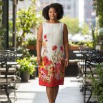 Chadwick's  white Red and Orange Floral Dress fully lined size 10 Photo 1