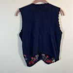 Erika Vintage  Petites Boho Embroidered Floral Sweater Vest Navy Blue PM Photo 6