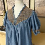 LORETTA CAPONI Denim Chambray Midi Dress Embroidered Detail Size Small Blue Photo 1