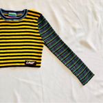 Unif  Small Crop Top Sweater Yellow Rainbow Rastafarian Pride Winter Fall Spring Photo 2