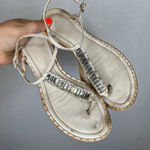 Brian Atwood Embellished Thong Sandals Size 6.5 Beige Leather Dress Shoes Tan Photo 0