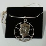 Handmade Silver JFK Kennedy 1964 Half Dollar Carved Coin Charm Pendant Necklace Jewelry 🪙 Photo 0