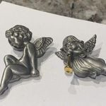 Lot Of 2 Costume Jewelry Brooches Pins Pewter Angels Signed L.C.D. / Darla Photo 0