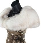 COQUETTE Y2K Mermaid Sequins Body Con Mini Dress Faux Fur Off Shoulder Women’s M Gold Size M Photo 5