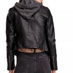Free People  We The Free Black Hooded Faux Leather Jacket Photo 3