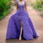 Sherri Hill Lavender Tiered Ruffled Prom Dresses with Slit Feather Beaded Sheer Bodice Sz 6 Photo 0